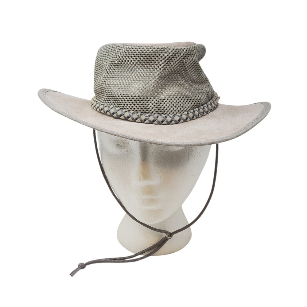 Monterey Bay Breeze Gray Suede Mesh Outback Hat USA Waterproof Leather Sz Small